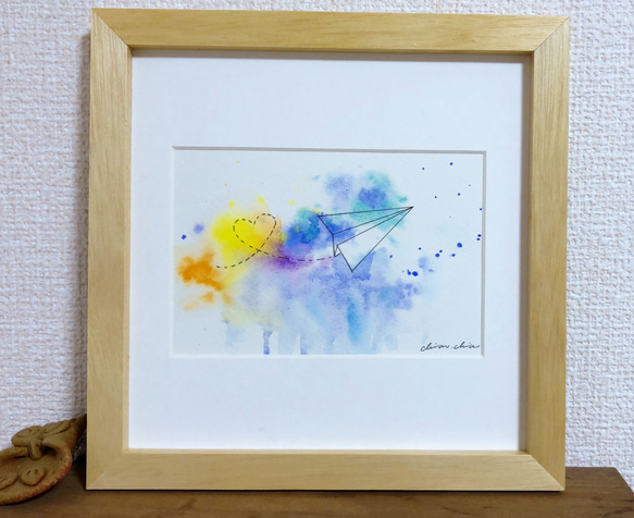 抽象的紙飛行機 水彩原画 イラスト ギフト カラフル 絵画 Annie