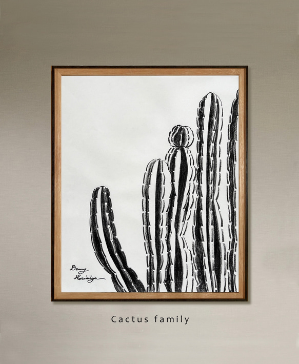 柱サボテン家族　cactus family 【原画/額装】インテリアアート 1枚目の画像