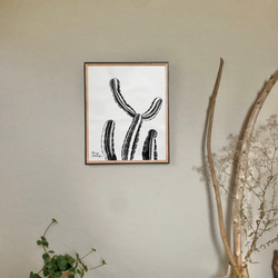 柱サボテン家族　cactus family 【原画／額装】　インテリアアート 5枚目の画像