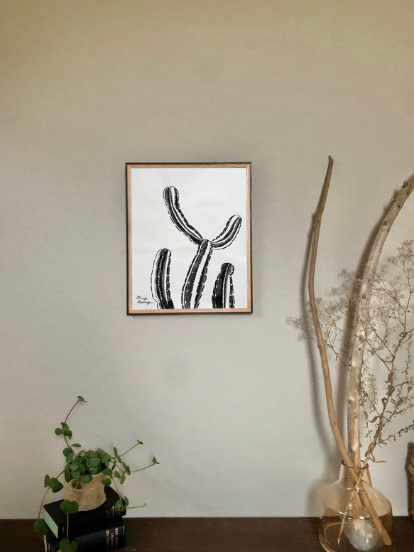 柱サボテン家族　cactus family 【原画／額装】　インテリアアート 5枚目の画像