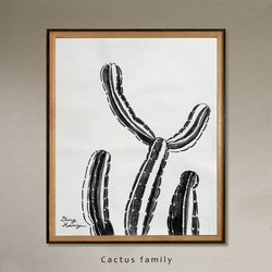 柱サボテン家族　cactus family 【原画／額装】　インテリアアート 1枚目の画像
