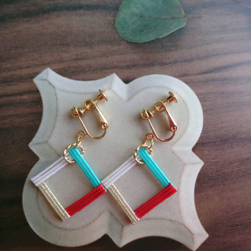 カラフルスクエアの水引ピアス・イヤリング 和モダン 和