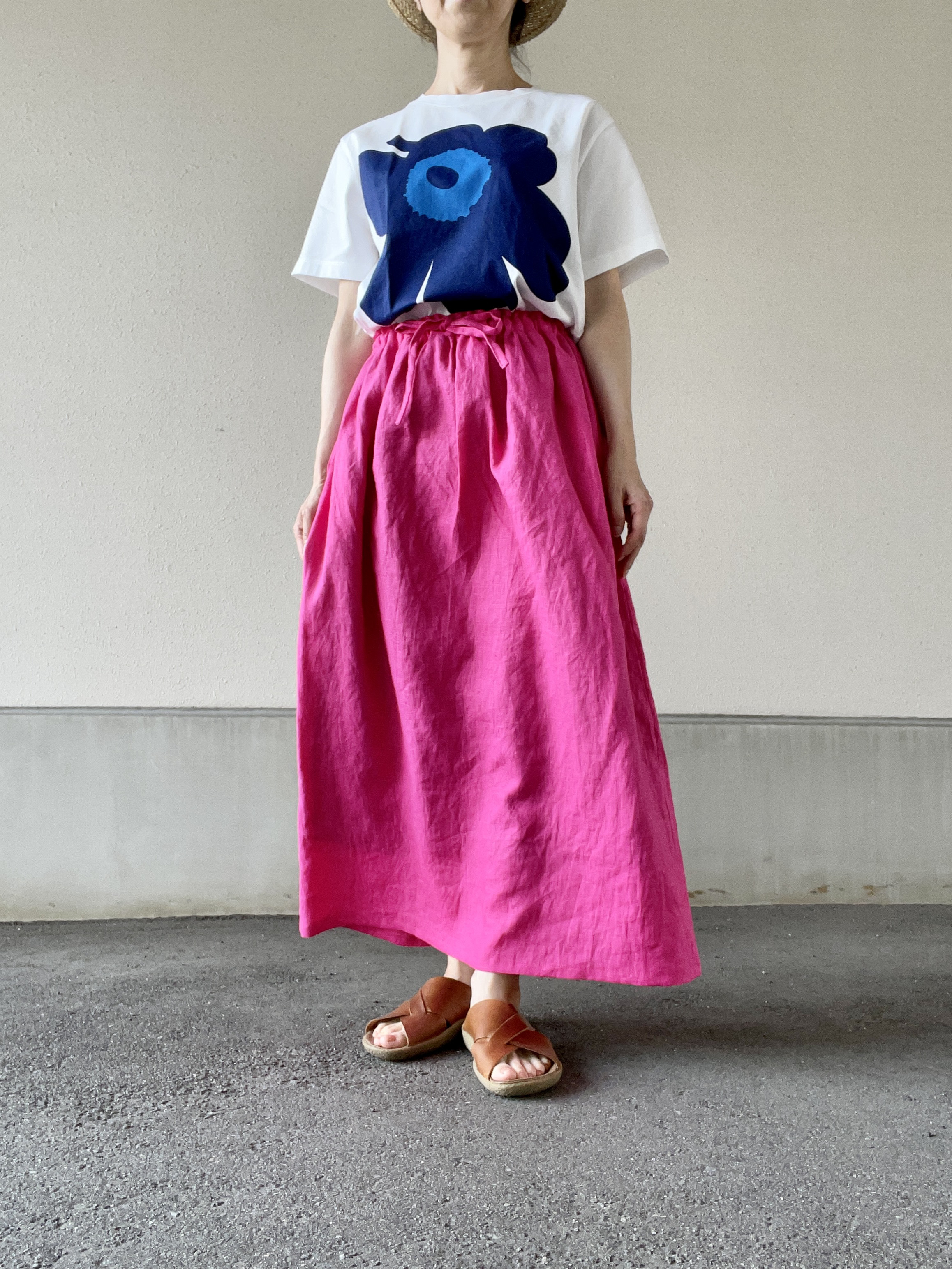 【極美品】45R コットンリネンのパランポアスカート creema限定』ヨーロピアンリネン100% ビタミンカラースッキリロング