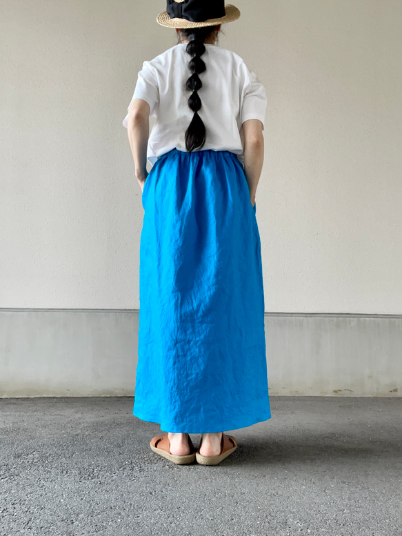 『creema限定』ヨーロピアンリネン100% ビタミンカラースッキリロングスカート(コバルトブルー) 3枚目の画像