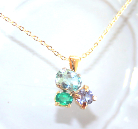 - mint - k18gp Blue Topaz & Emerald & Tanzanite Necklace 2枚目の画像