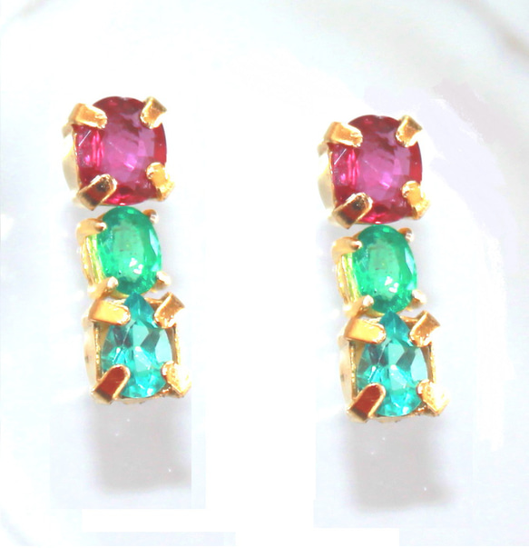 - nastu stone -　k18gp Ruby & Apatite & Emerald Ring 3枚目の画像