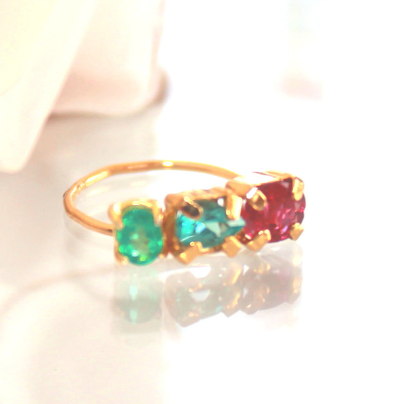 - nastu stone -　k18gp Ruby & Apatite & Emerald Ring 2枚目の画像
