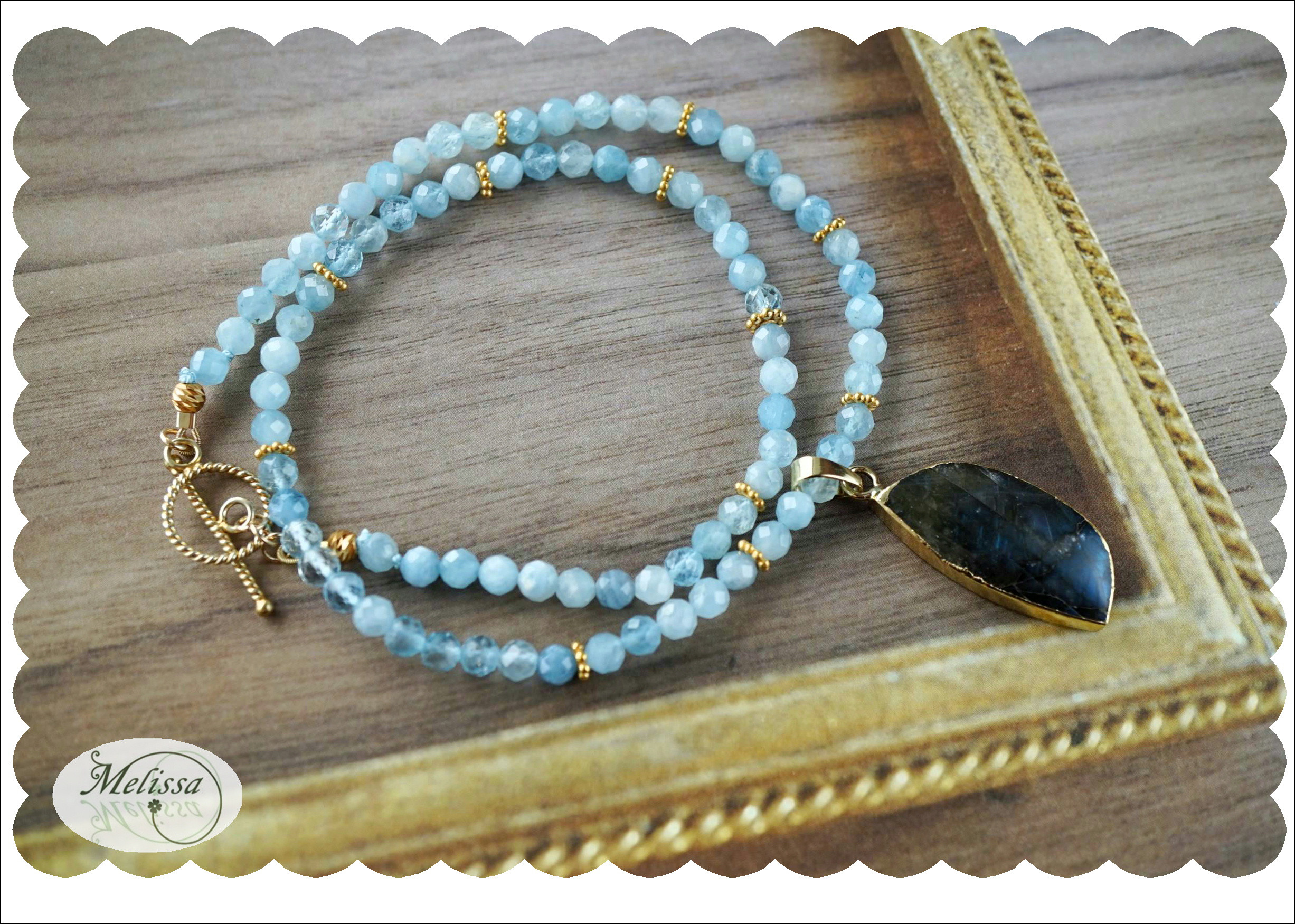 ラブラドライトとアクアマリンのネックレス