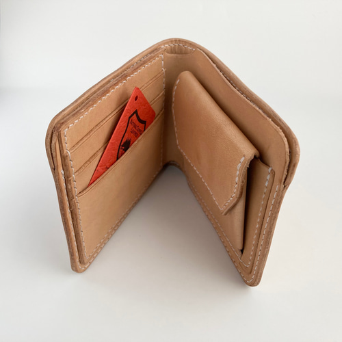 二つ折り財布　栃木サドルレザー　レザークラフトハンドメイド(ナチュラル色)6 二つ折り財布 栃木サドルレザー レザークラフトハンドメイド