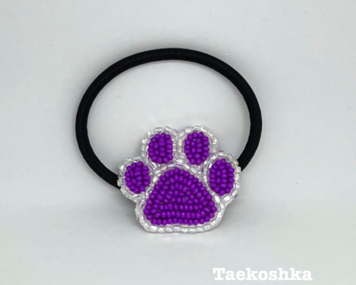 メグえもん様 リボン ヘアゴム 肉球☆じゃらじゃら ビーズ☆ハンドメイド bubbleシリーズ/ビーズ刺繍ヘアゴム/ヘアアクセサリー ヘアゴム