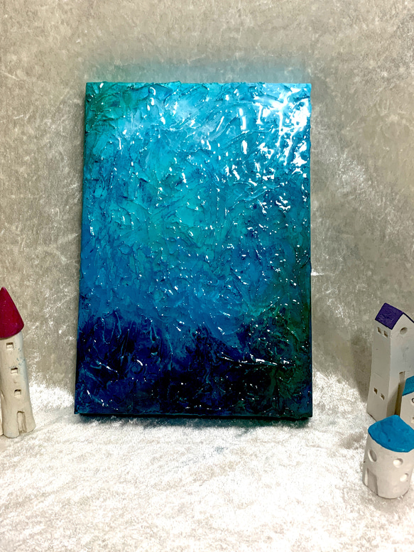 アクリル画・原画「海底・ジュエリー・青」SMサイズ 絵画 washio