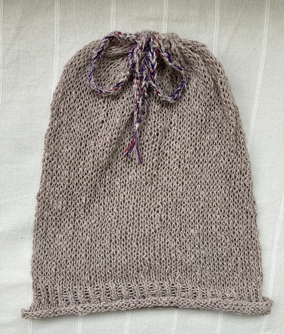 手編み　くったり綿麻ニット帽子　ビーニー 8枚目の画像