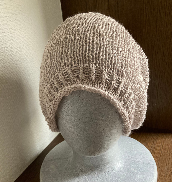 手編み　くったり綿麻ニット帽子　ビーニー 5枚目の画像