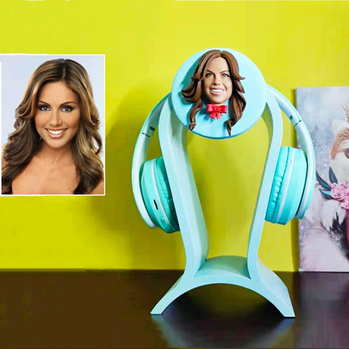 オーダーメイド】職人手作り木製ヘッドホンスタンド 3D肖像画置物