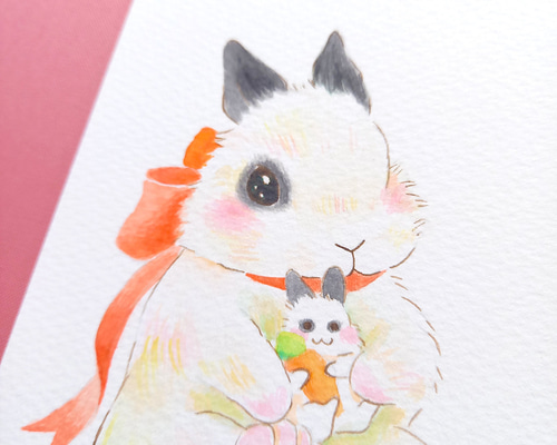 原画『抱っこシリーズ ライオンラビット』 透明水彩 イラスト 絵画