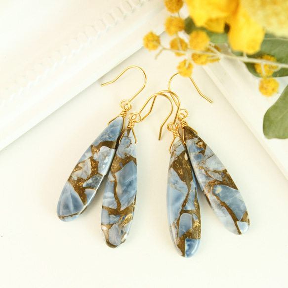 初秋ブルー】ペルビアンブルーオパール☆天然石ピアス ペルー産ブルー