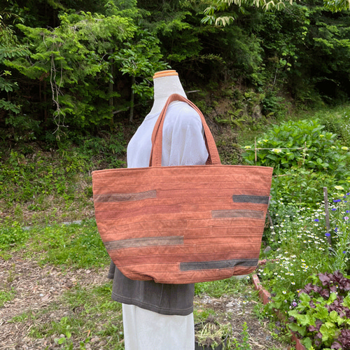 作家さんの古布リメイク柿渋染めボストンバッグ 柿渋染め巾着式ボストンバック | 大阪府東大阪市 | ふるさと納税