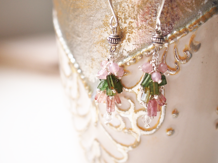 ピンク・グリーン トルマリン＆モルガナイトd・ピアス