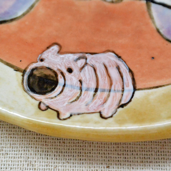 夏休みの絵皿　猫とかき氷　花火　陶器の絵付 カラフルなお皿　ネコねこ お皿たてつき 5枚目の画像