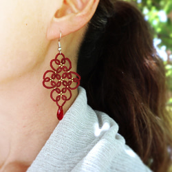 OYA tatting lace earrings [ARABESQUE] Deep Forest 第4張的照片