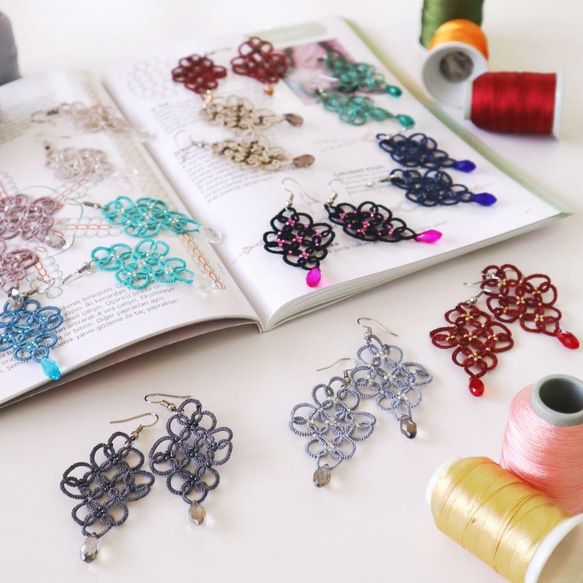 OYA tatting lace earrings [ARABESQUE] Deep Forest 第5張的照片