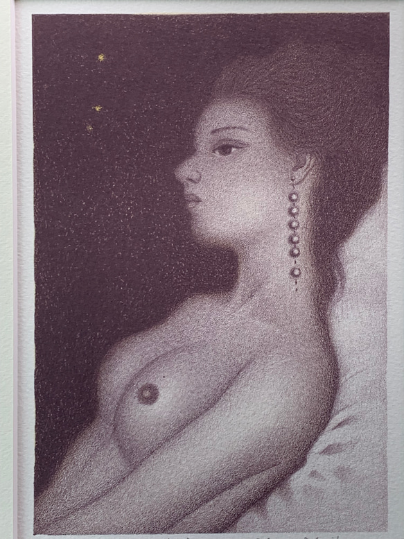 【夜空】#裸婦像　#シート販売　リトグラフ2版2色　手彩色/金　#インテリア 2枚目の画像