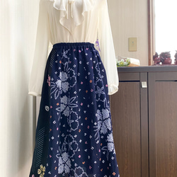 有松絞り ワンピース M～L パフスリーブ 綿 着物リメイク 浴衣