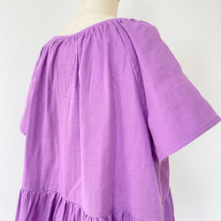 蓬鬆雙層紗*寬鬆短袖插肩連衣裙*100%純棉*簡約純色*薰衣草紫 第16張的照片