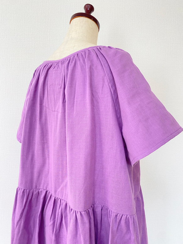 蓬鬆雙層紗*寬鬆短袖插肩連衣裙*100%純棉*簡約純色*薰衣草紫 第16張的照片