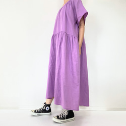 蓬鬆雙層紗*寬鬆短袖插肩連衣裙*100%純棉*簡約純色*薰衣草紫 第1張的照片