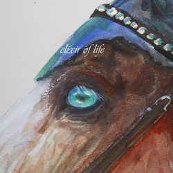 青い目の馬２０２２（高級水彩画用紙、４６ｃｍ×３８ｃｍ、墨、水彩、アクリル、パステル） 2枚目の画像