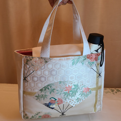 和風柄かラフル刺繍シルク着物帯のハンドバッグ 10枚目の画像