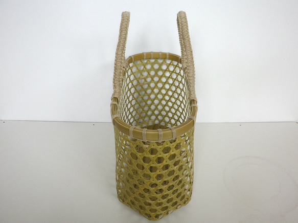 青竹と麻のかごバッグ　六つ目編み 3枚目の画像