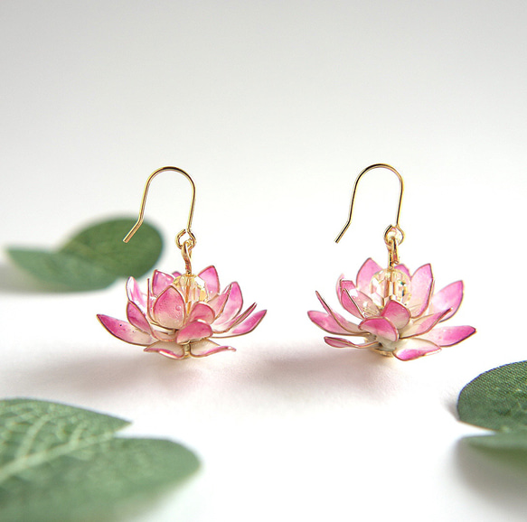 蓮花耳環/無耳洞耳環【七月誕生月花】 第2張的照片