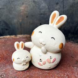 干支　親子卯　と赤布　Ａ-278　陶製　/Rabbit/兔子 2枚目の画像