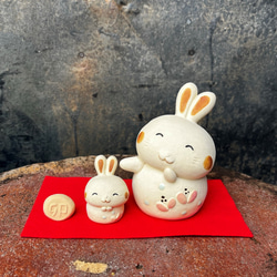 干支　親子卯　と赤布　Ａ-278　陶製　/Rabbit/兔子 1枚目の画像