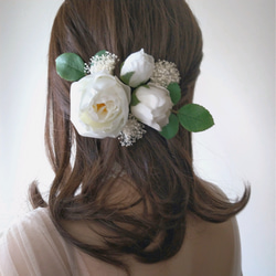 ヘッドパーツ純白薔薇3種+ドライ 白カスミ草 2枚目の画像