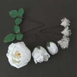 ヘッドパーツ純白薔薇3種+ドライ 白カスミ草 3枚目の画像