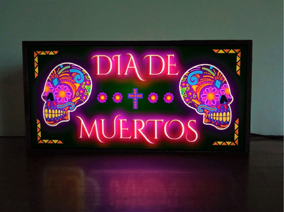 メキシコ メキシカンスカル 死者の日 カラベラ 骸骨 スカル ドクロ お祭り ランプ 看板 置物 雑貨 ライトBOX 1枚目の画像