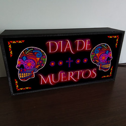 メキシコ メキシカンスカル 死者の日 カラベラ 骸骨 スカル ドクロ お祭り ランプ 看板 置物 雑貨 ライトBOX 3枚目の画像