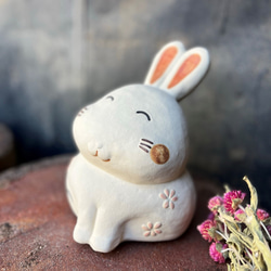 にっこりうさぎ　Ｏ-210　陶製　　/Rabbit/兔子 3枚目の画像