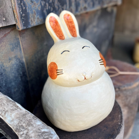 ぷっくりうさぎ（特大）　Ｏ-218　陶製　　/Rabbit/兔子 3枚目の画像