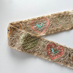 【50cm】インド刺繍リボン　ピンクxグリーン　ハート　オーガンジー　FO401 5枚目の画像