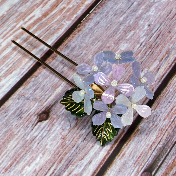 紫陽花のUピンかんざし 選べる紫色 4枚目の画像
