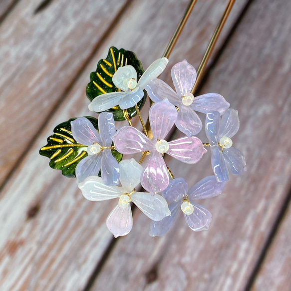 紫陽花のUピンかんざし 選べる紫色 7枚目の画像