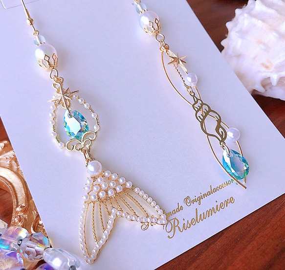 【再販8】アシンメトリーなパールマーメイドピアス／イヤリング　 2枚目の画像