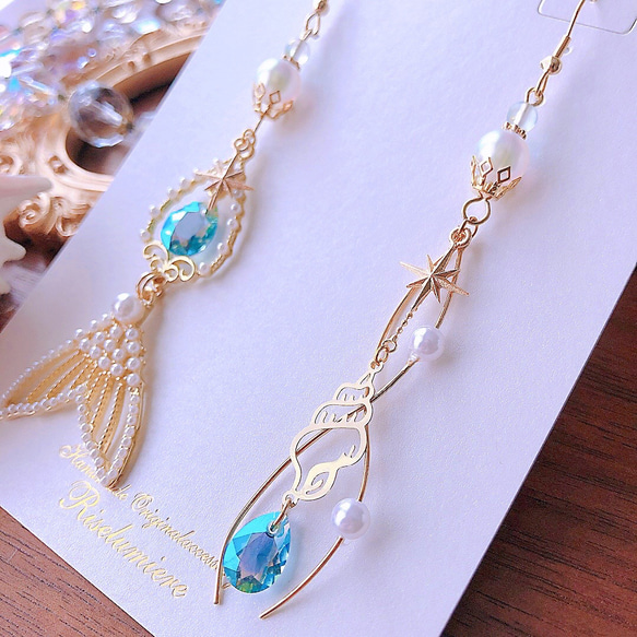 【再販8】アシンメトリーなパールマーメイドピアス／イヤリング　 3枚目の画像