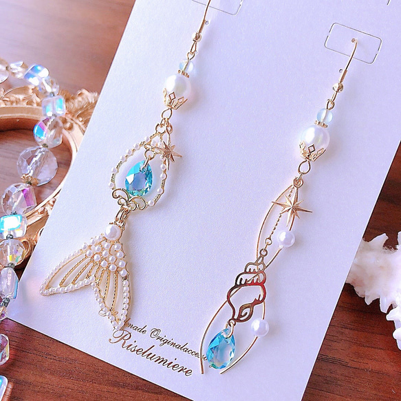 【再販8】アシンメトリーなパールマーメイドピアス／イヤリング　 1枚目の画像