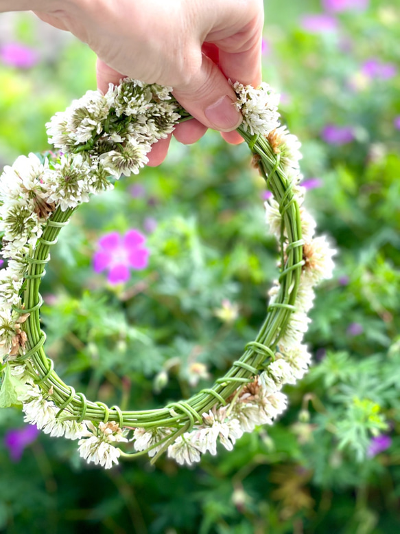 花かんむりリース○野の花とミモザ○17ｃｍサイズ 5枚目の画像