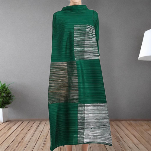 プリーツプリーズ　ワンピース　3　総柄 ISSEY MIYAKE プリーツ 総柄 マキシワンピース